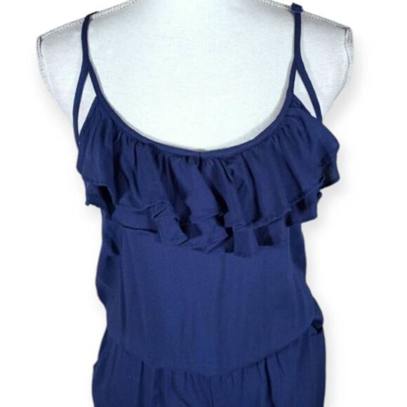HANG TEN NAVY BLUE RUFFLE JUMPSUIT SZ.M EUC. - Picture 2 of 9